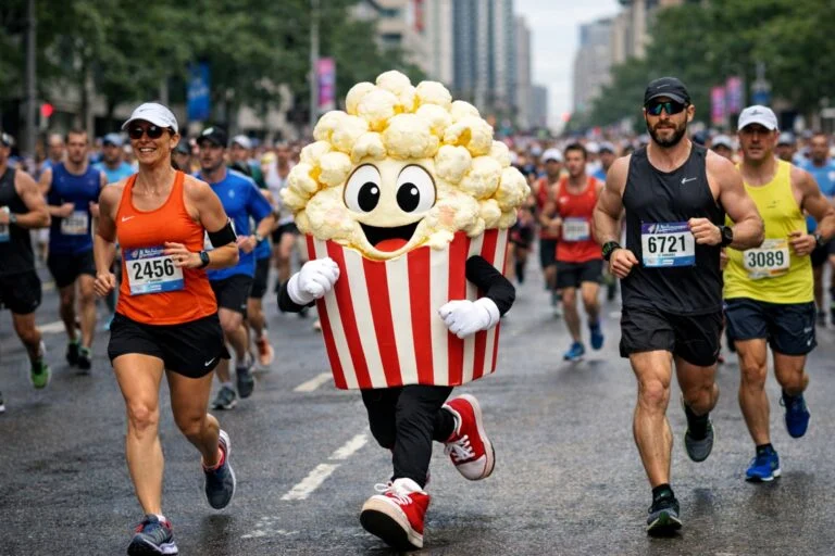Na corrida de rua, "pipoca" é quem participa da prova sem inscrição. Mas será que dá pra ser um pipoca "do bem"? (Imagem ilustrativa gerada por IA)